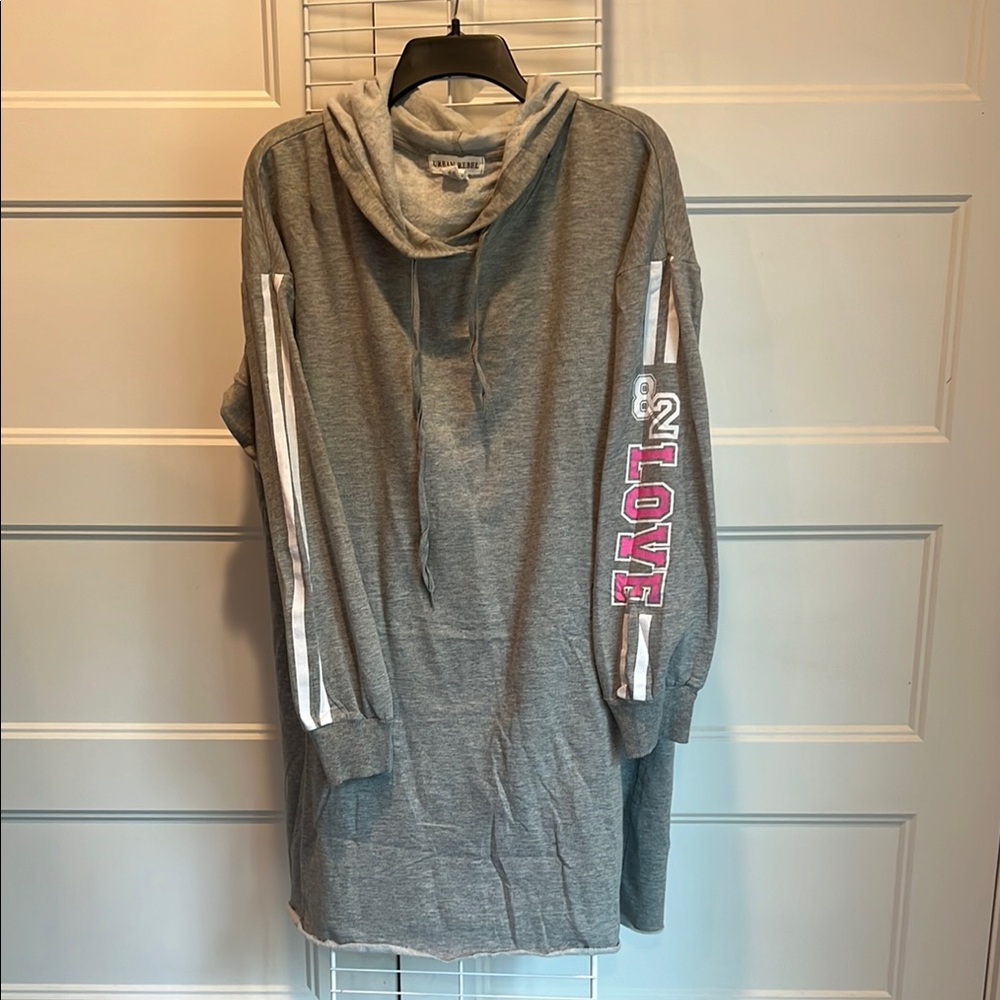 Gray Long Sleeve Hoodie Dress